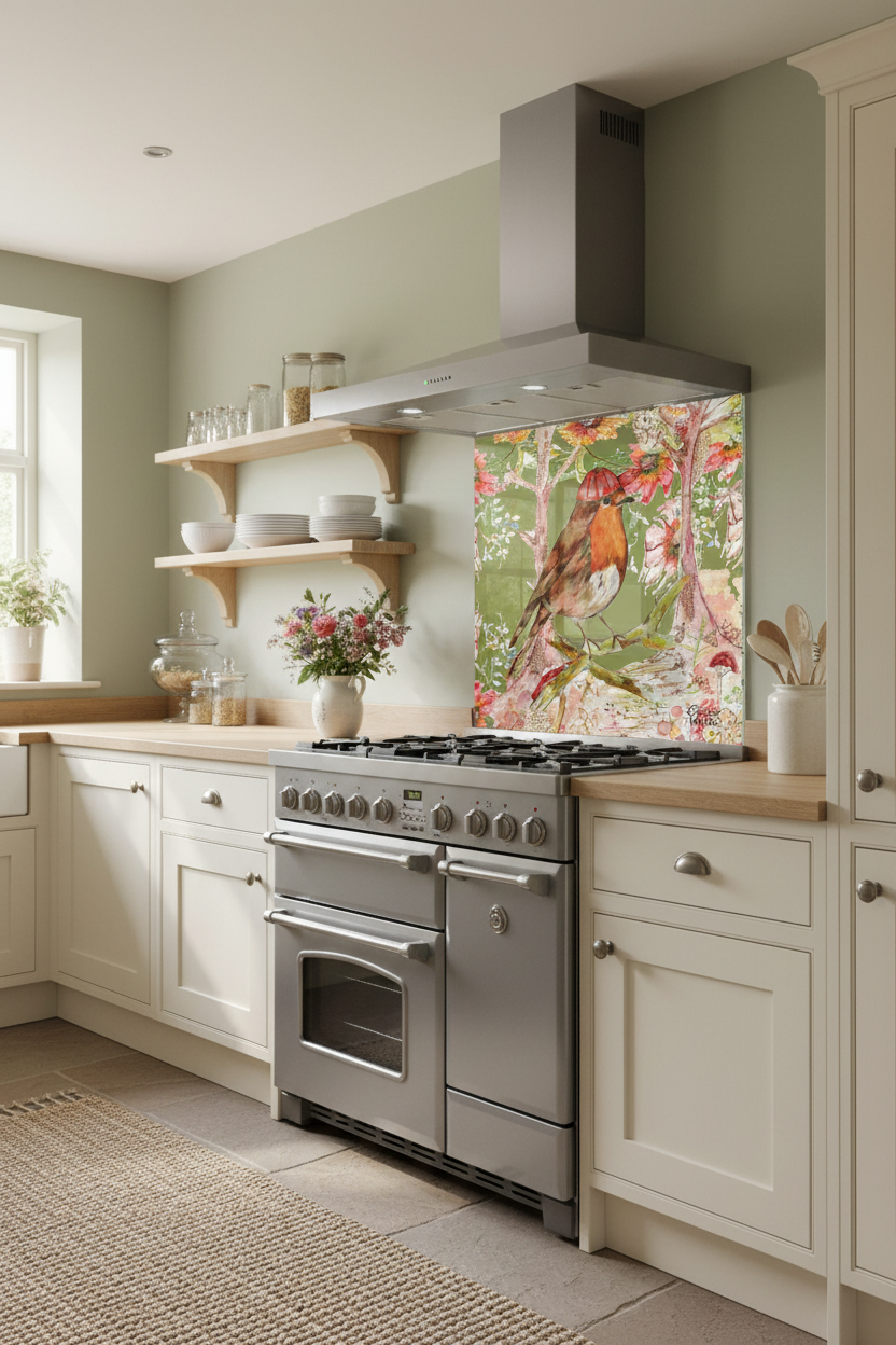 Whimsical Robin Splashback Cottage Kitchen