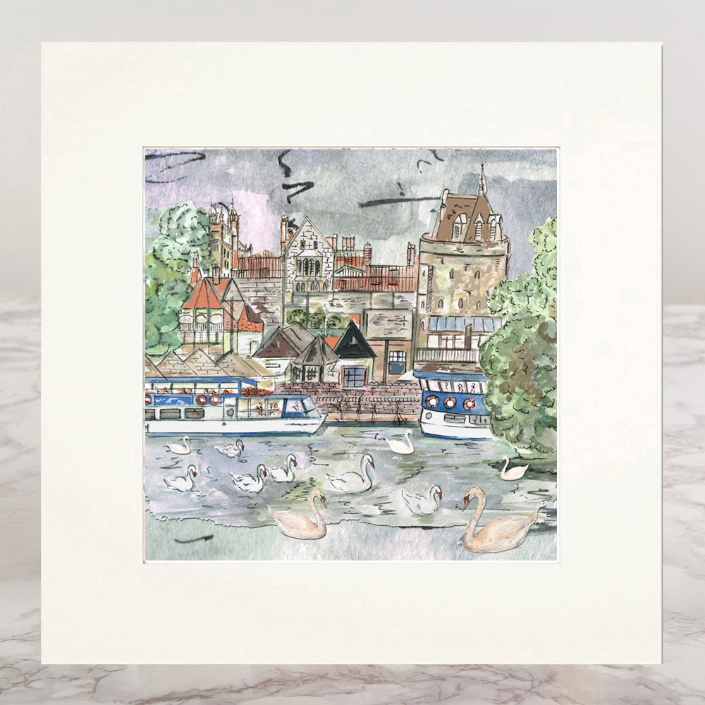 Windsor Riverside Mounted Print